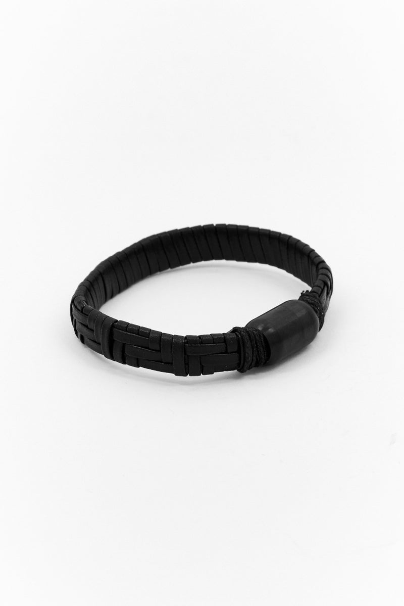 Steeltime Men Braided Leather Bracelet, Black - Image 2